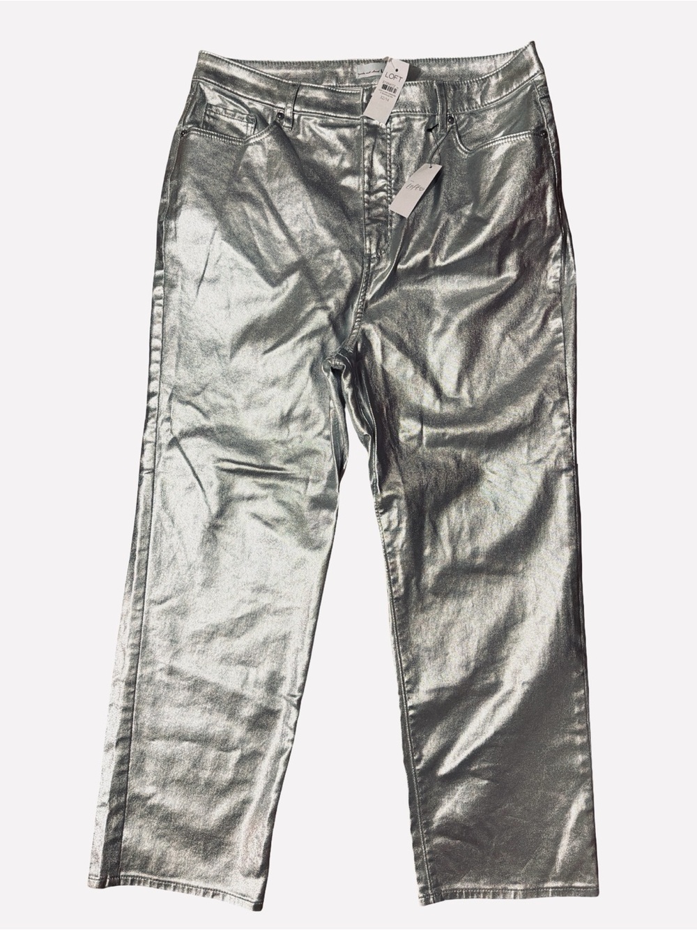 LOFT The Curvy Straight High Rise in Silver Metallic-Size 14